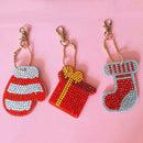 5pcs Santa Claus Hat DIY 5D Diamond Painting Keychain Key Ring Double Sided