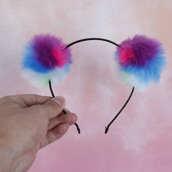Multicolour sweet girls kids cute hairband rabbit plush big hair ball headban Gw