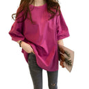 Summer Half Sleeve Long T-shirt Candy Color Loose Women Tops (Rose Red M)