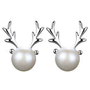Elk Simulated Pearls Stud Earrings Women Christmas Xmas Party Jewelry Decor A