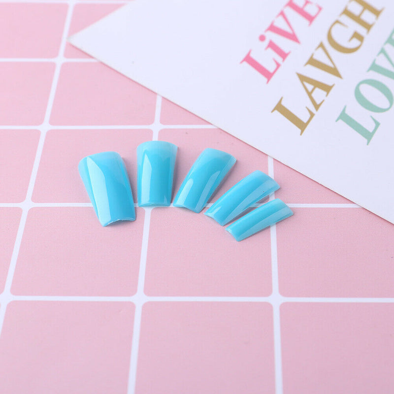 500pcs French Tips False Nail Half Cover Acrylic Gel Nail Art Tool (Blue) A