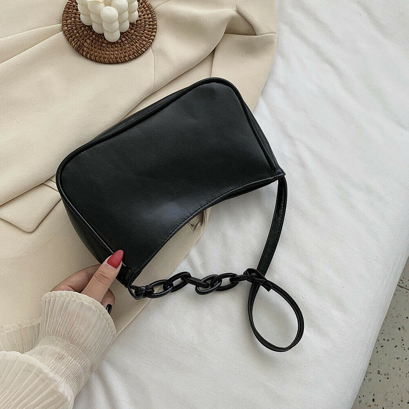 Pure Soft Leather Women Handbag Small Underarm Shoulder Totes Bag (Black)