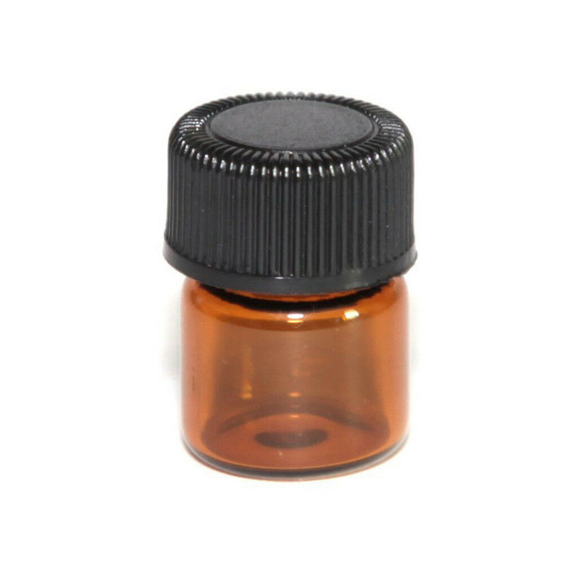 1ml Amber Glass Essential Oil Bottle, Orifice Reducer & cap 12 pc