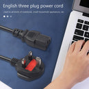 6ft 3-Prong Mains AC Power Cord Cable UK Plug 10A 110-220V for Laptop Adapter
