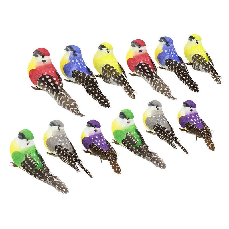 12 Pieces Feather And Foam Birds Home Artificial