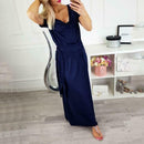 Short Sleeve Women Dress V-neck Binding Women Maxi Dresses (Dark Blue L) A