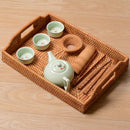 Rattan Woven Storage Fruit Basket Candy Snack Snack Plate Cutlery Tray With