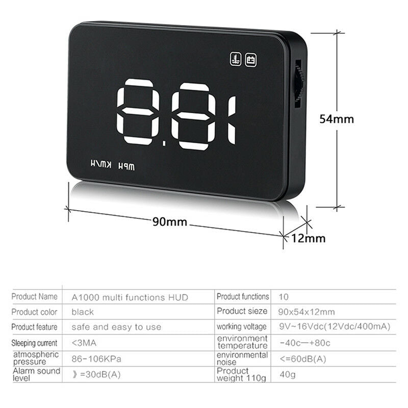 Car Head Up Display II HUD Projector Speedometer MPH KM/h Speed Warning FT
