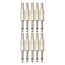 10Pcs 6.35mm Sliver Male Mono Adapter Connector Monaural Audio Jack Plug