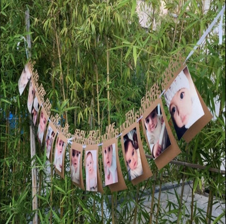 1-12 Months Baby 1st Birthday Photo Frame Shower Bunting Banner Party Decor DIY