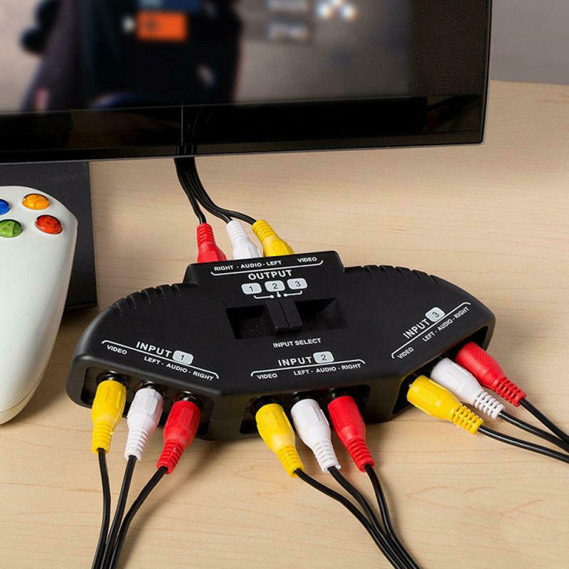 Audio Video AV Adapter Converter 3-Way RCA Switch Box Output Devices PS2 t WWS