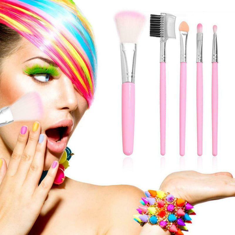 5pcs Blusher Foundation Powder Eyeshadow Eyebrow Lip Makeup Brushes Set Kit A