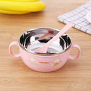 Children Cartoon Stainless Steel Bowl Spoon Baby Food Feeding Tableware Set A