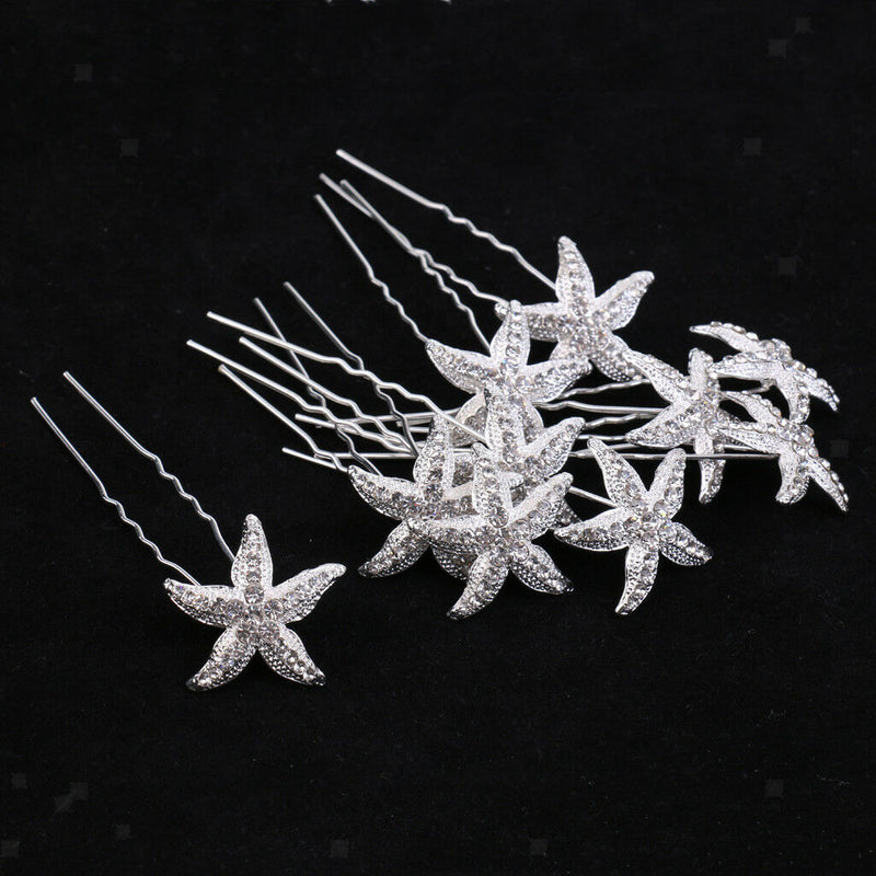 10 Pieces Sea Star Crystal Headpiece Fancy Hair Party Wedding Bride Jewelry