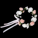 White and Pink Double Layer Rose Flower Garland Bridal Wedding Bracelet Wri U4C7