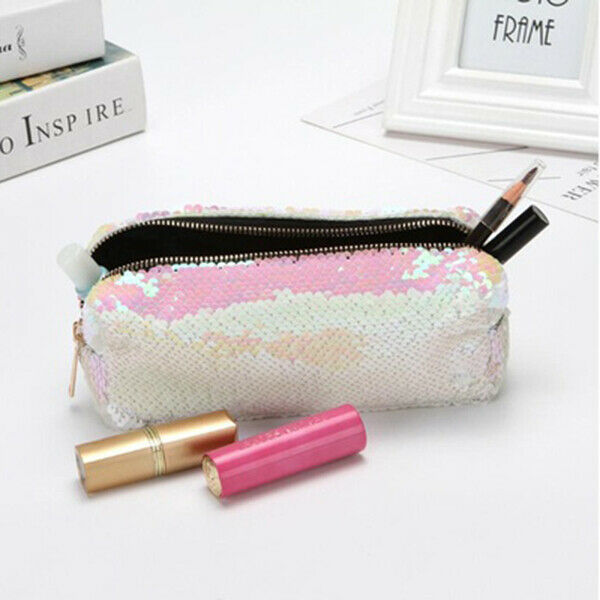 DIY Double Color Sequins Glitter Handbag Pencil Case Cosmetic Bag Makeup Po L3Z4