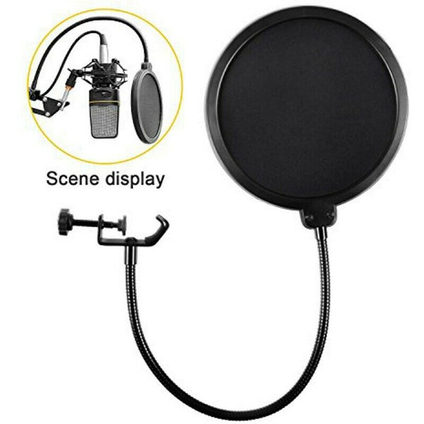Microphone Filter Dual Layered Wind Screen with Flexible 360Â° Gooseneck Cli