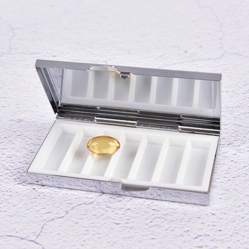 Rectangle Portable Metal Pill Box Medicine Tablet Storage  Vitamin Container FT