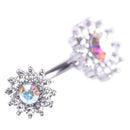 Flower Dangle Navel Belly Button Ring Barbell Crystal Piercing Body Jewelry ME
