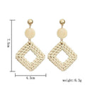 Women Rattan Geometric Drop Earrings Retro Hollow Square Dangle Ear Stud Jewelry