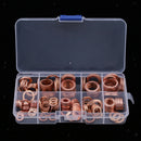 200pcs Assorted Crush Copper Washer Gasket Set Flat Ring Seal Kit W/ Box