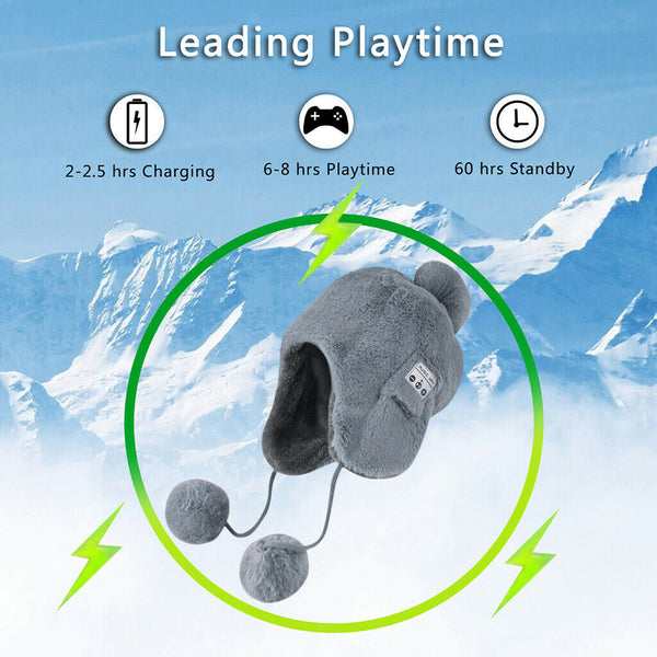 Bluetooth Headphones Beanie Hat Smart Wireless Headset Knit Smart Cap Gray
