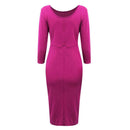 Women Solid Color Package Hip Pleated Bodycon Party Dress (Rose Red XL) A