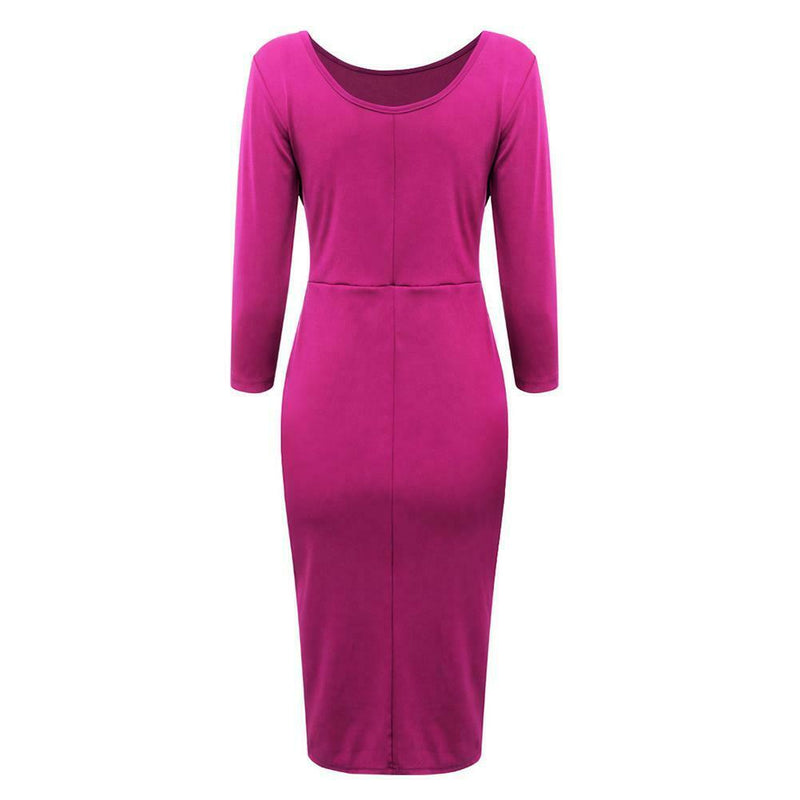 Women Solid Color Package Hip Pleated Bodycon Party Dress (Rose Red XL) A