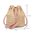 Summer Straw Bucket Bag Weave Purse Handbag Fringe Bohemian Bag Pouch pink D5U2