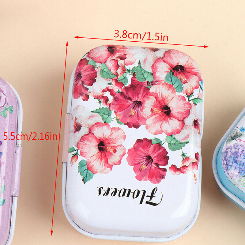 1*Mini Flower Tin Trinket Jewelry Coin Box Tinplate Storage Case Small Recta Gw