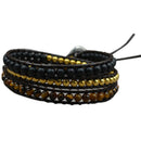 Fashion Bohemian National Style 3 Strands Handmade Leather Black Stone Tige