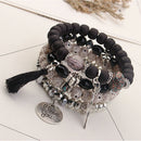4pcs/set Wings Alloy Pendant Beads Bohemian Bracelets Women Lava Stone Wris R5G9