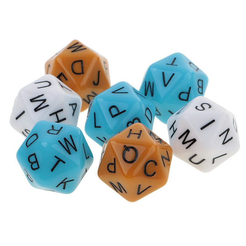 Pack of 7 20-sided D20 English Letters Dices for Party Outdoor Game RPG 16mm