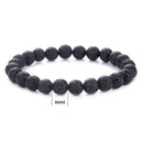 Retro Unisex Black Lava Volcanic Rock Natural Stone Beads Elastic Bracelets