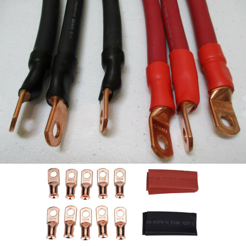 10pcs Heavy Duty Copper Battery Cable Lugs 4AWG 5/16 with 2:1 Heat Shrink Tube
