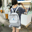 4pcs/Set Women Canvas Backpack Teenage Girls Shoulder School Bag (Gray)