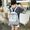 4pcs/Set Women Canvas Backpack Teenage Girls Shoulder School Bag (Gray)