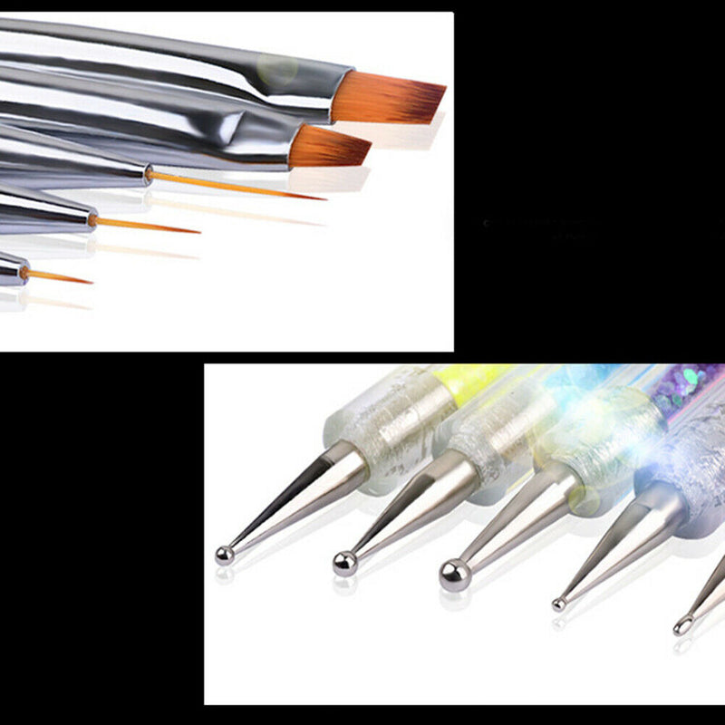 5pcs/Set Nail Art Painting Pens Acrylic Rhinestone Handle UV Gel Dotting Brushes