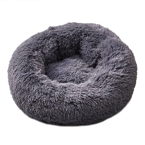 Round Soft Dog Bed Plush Kennel Nest Velvet Folding Pet Mat (Black XS)