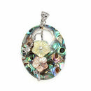 Oval Hollow Flowers Paua Abalone Shell Pendant Bead 1.6 x 1.2" O2E3