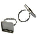 2pcs metalic black Adjustable Ring Blanks Square Cabochon Jewelry Making Finding
