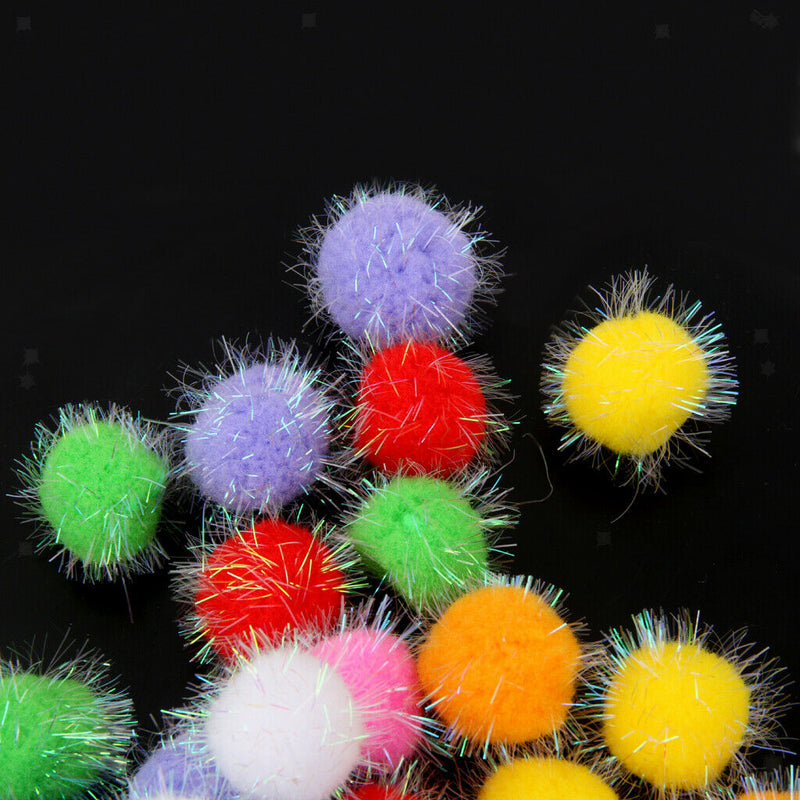 24PCS Mixed Colours Glitzy Fluffy PomPom Balls DIY Craft 30mm