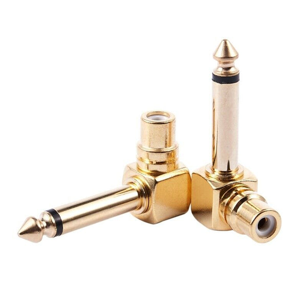 2-PACK RCA Female Jack to 1/4 inch Mono Male Plug Right Angle Audio Adapter M8B5
