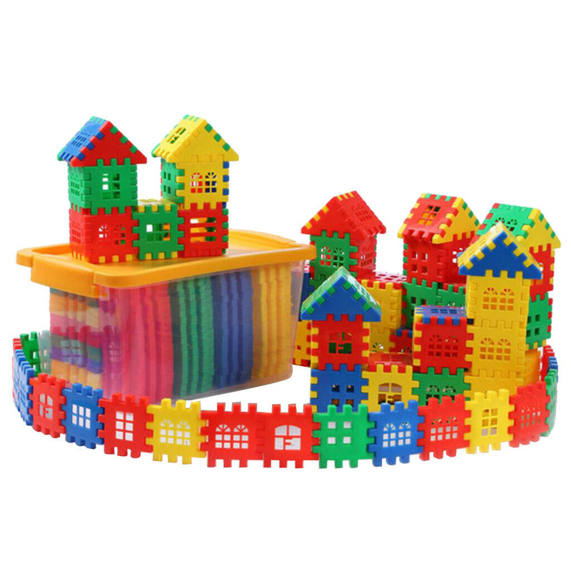 ABS Plastic House Building Bricks Stacking Blocks Set - 66 Pieces with Storage