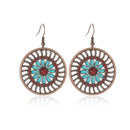 National style earrings round hollowed Drop earrings bohemian flower retro R9D6
