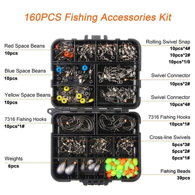 160 Pieces Fishing Accessories Kits Jig Hooks Fishing Set with Tackle Box