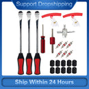 Car Bike Tire Spoons Levers Red Rim Protectors Caps Cores Tools Kit 24pcs/set
