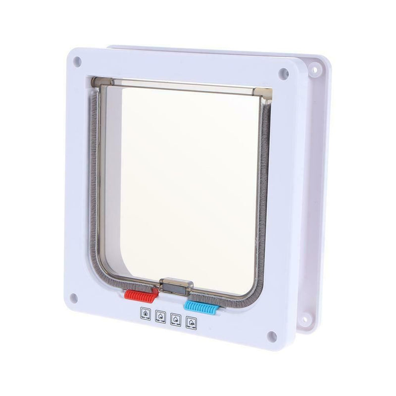 4 Way Lockable Dogs Cat Security Flap Door Kitten Puppy Pets Gate (White S) A