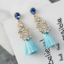 Women Rhinestone Tassel Dangle Ear Stud Fringe Drop Long Dress Earrings
