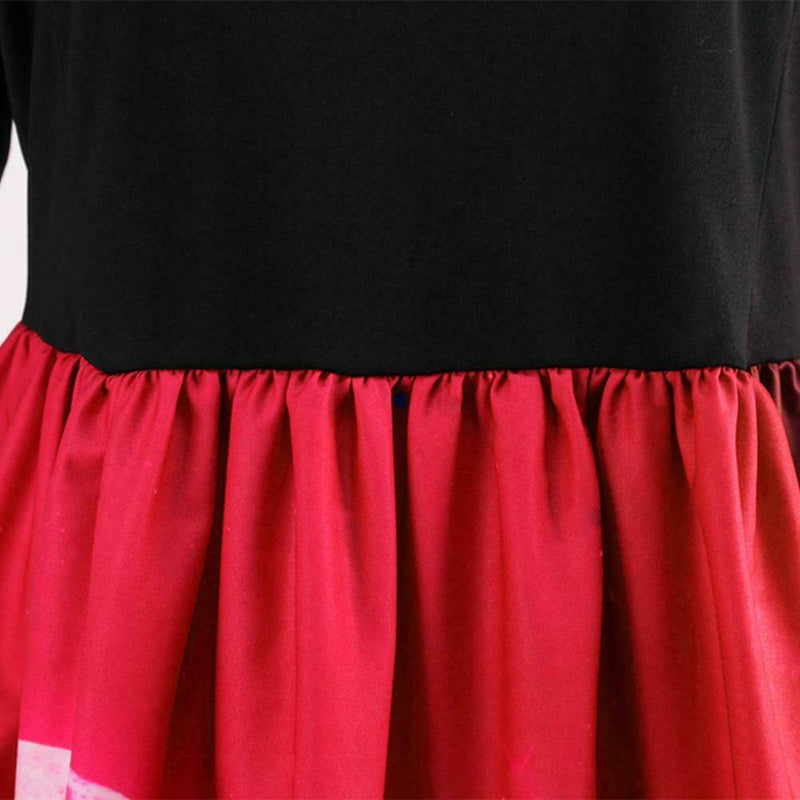 Retro Elk Print Long Sleeve Xmas Swing Dress Women Long Dresses (Red L) A